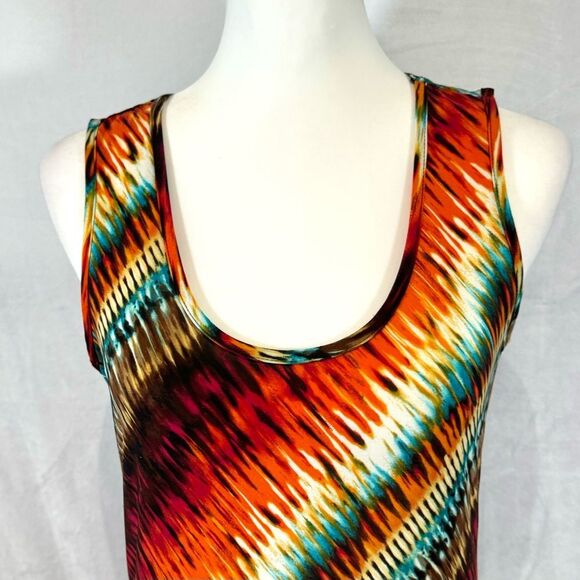 Colorful copper rust and turquoise abstract print maxi dress size medium - Picture 3 of 4